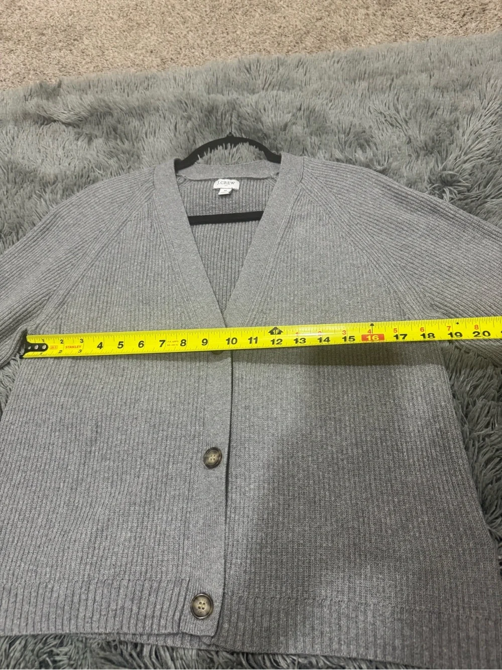 J.Crew Gray Ribbed Cotton Blend V-Neck Cardigan Sweater Size M